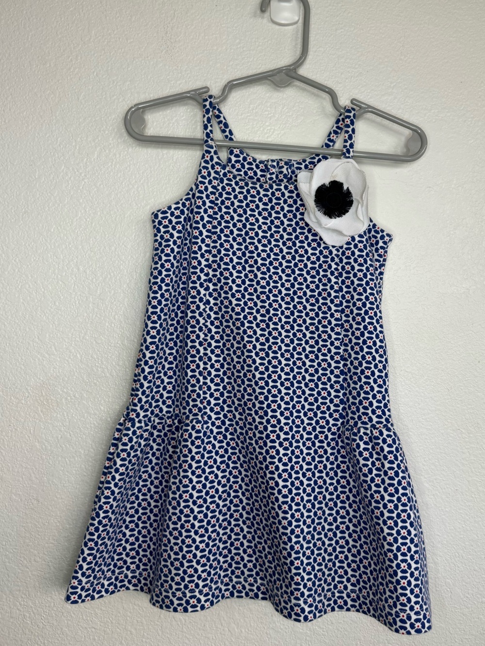 Janie and Jack Navy and White Floral Dot Sundress with Flower Accent